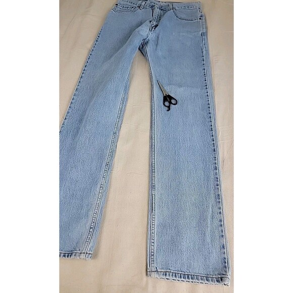 Vintage Levis 505 Jeans Mens 35x36 Straight Mid Rise Distressed Light Blue 90s - Picture 5 of 15